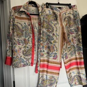 Zara Silk Paisley Print Women's 2 Piece Pants & Shirt Set